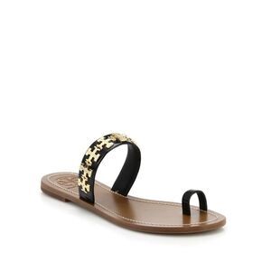 Tory Burch Val Black Patent Leather and Gold Sandals, Size 6